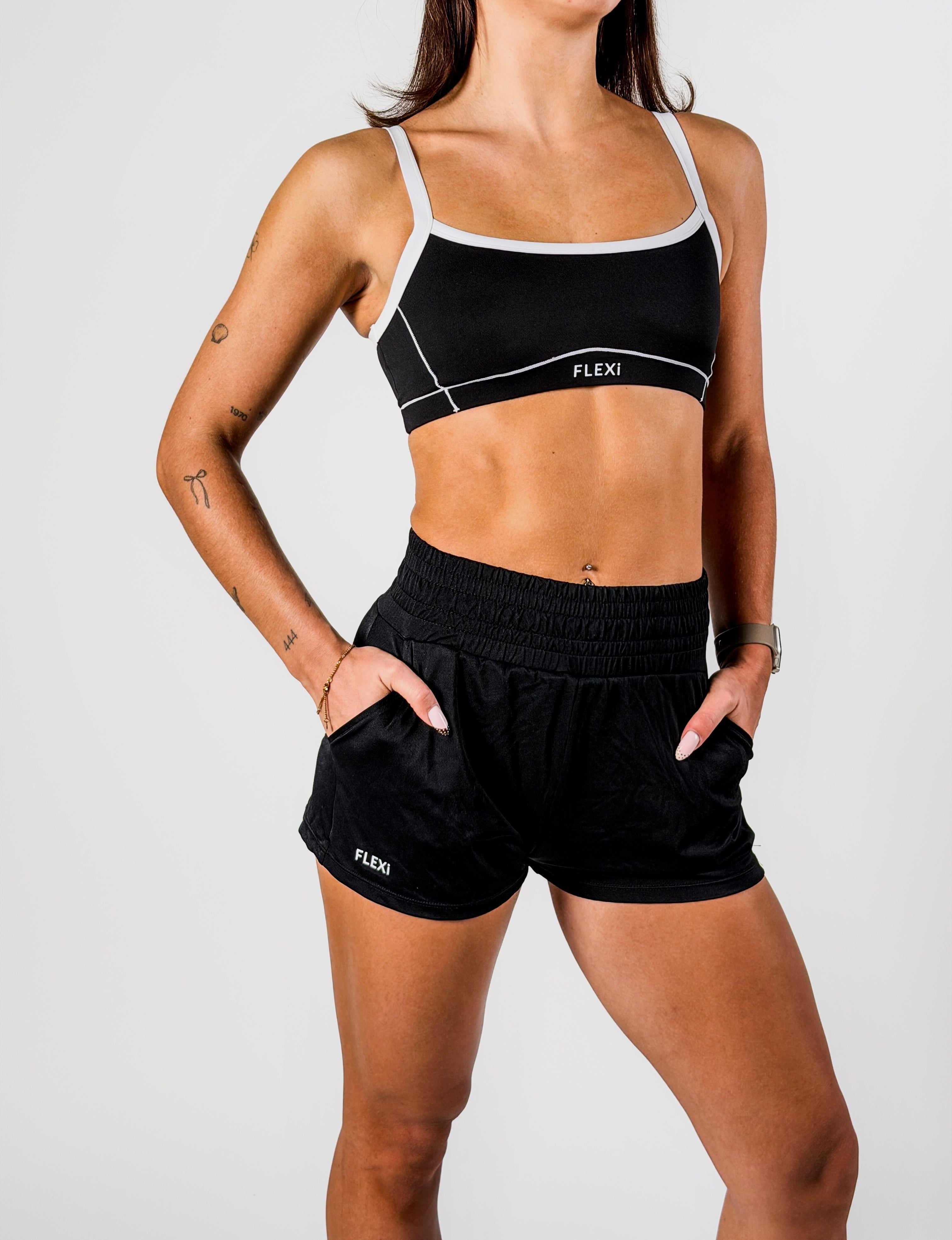 Black FLEXi Motion Shorts — lightweight, breathable dance shorts for studio and rehearsal