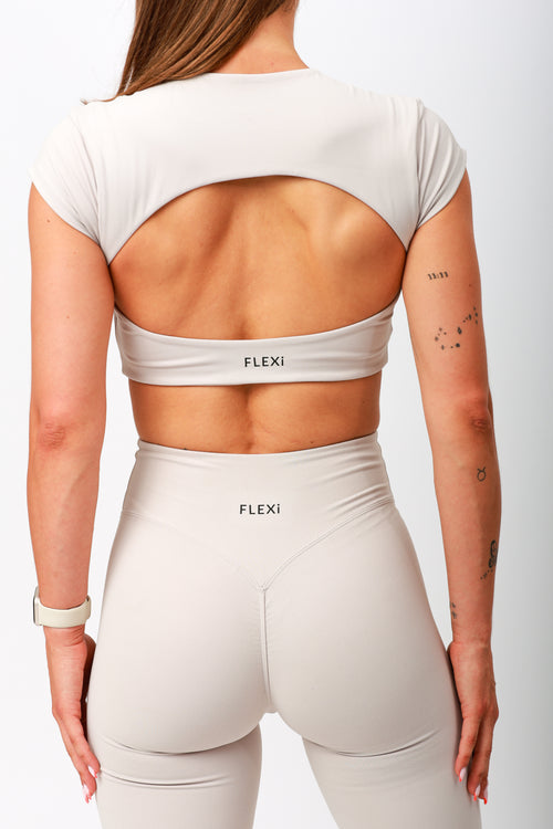 Beige women's crop top for dance and gym - FLEXi 