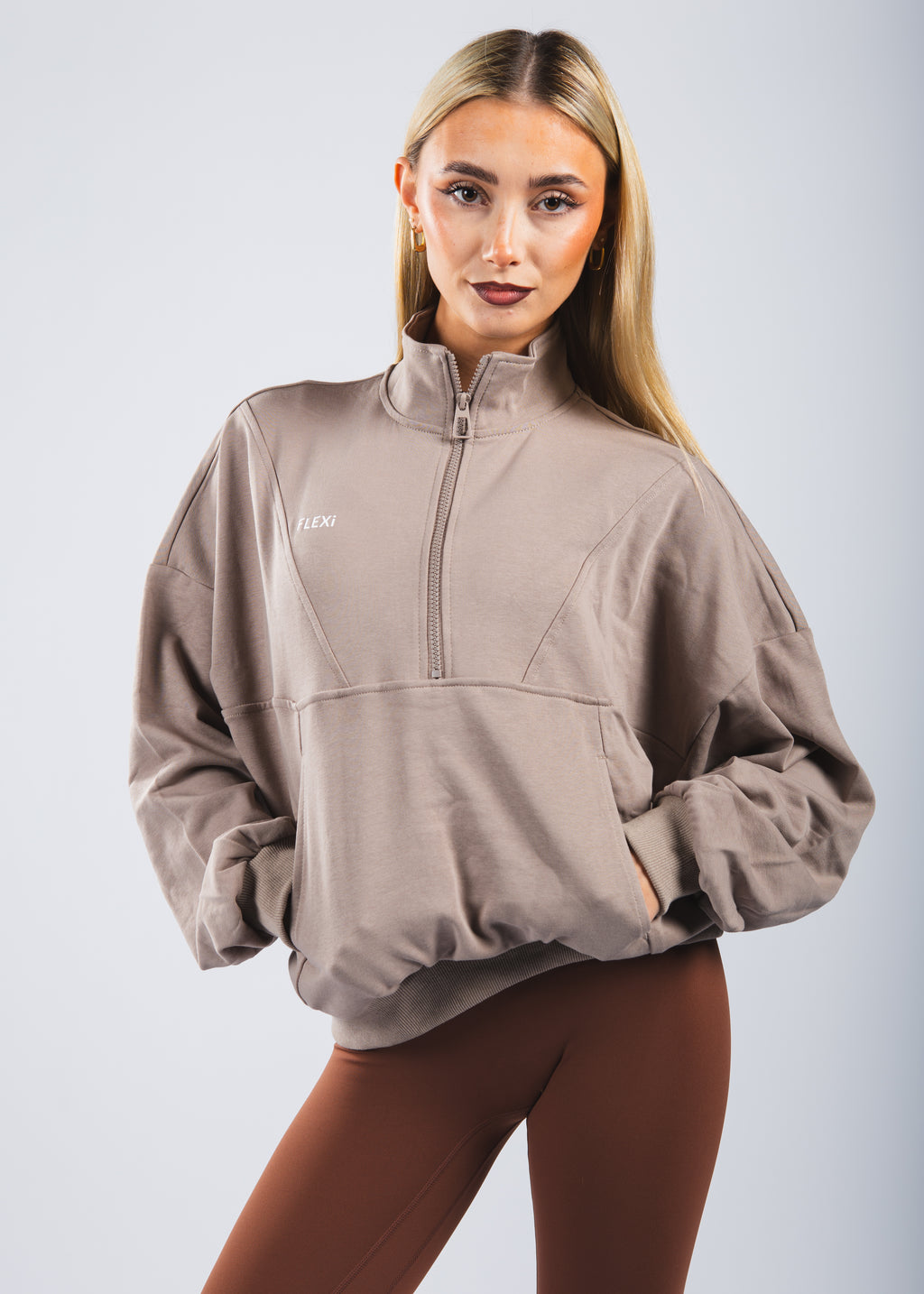 FLEXi Warm Up Quarter Zip - Stone - FLEXi clo
